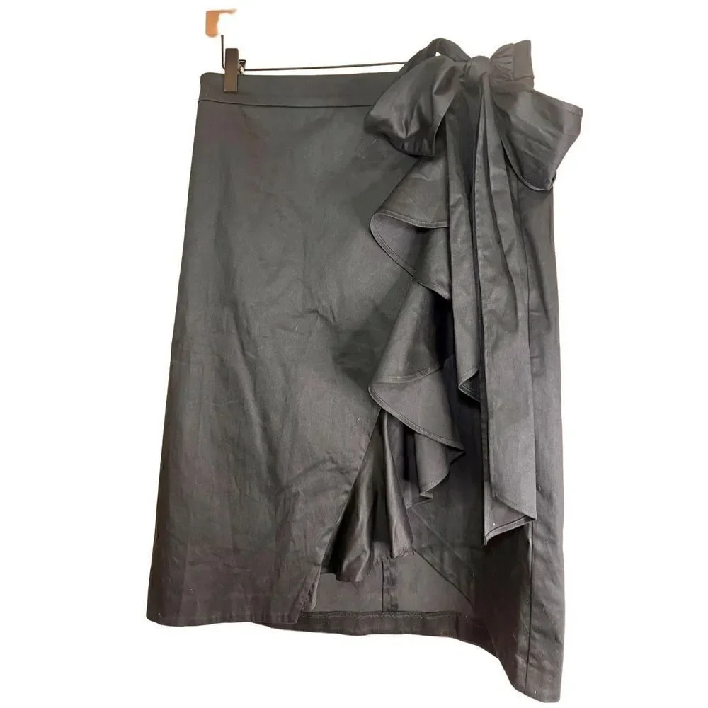Anthropologie Maeve Flounced Midi Skirt Wrap Ruffle Black Size 16 NWT